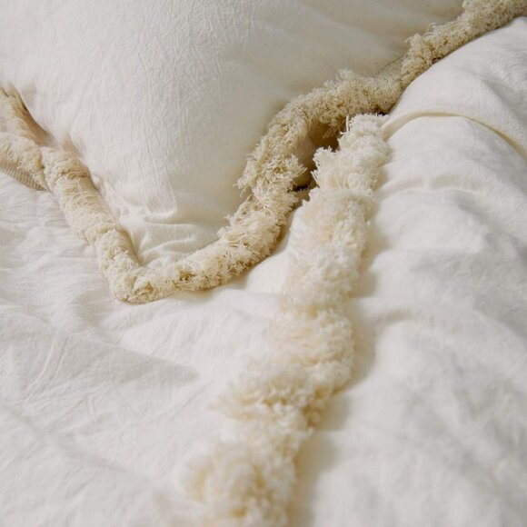 Flber Ivory Duvet Cover Tufted Boho Bedding Comforter Queen Size, 86in x90in - Picture 3 of 3